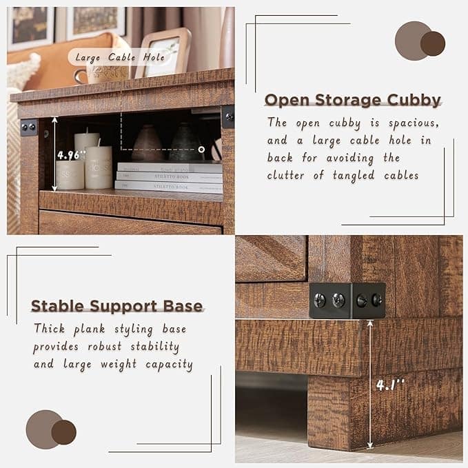 18" Farmhouse Nightstand with Charging Station, Night Stand, End Table