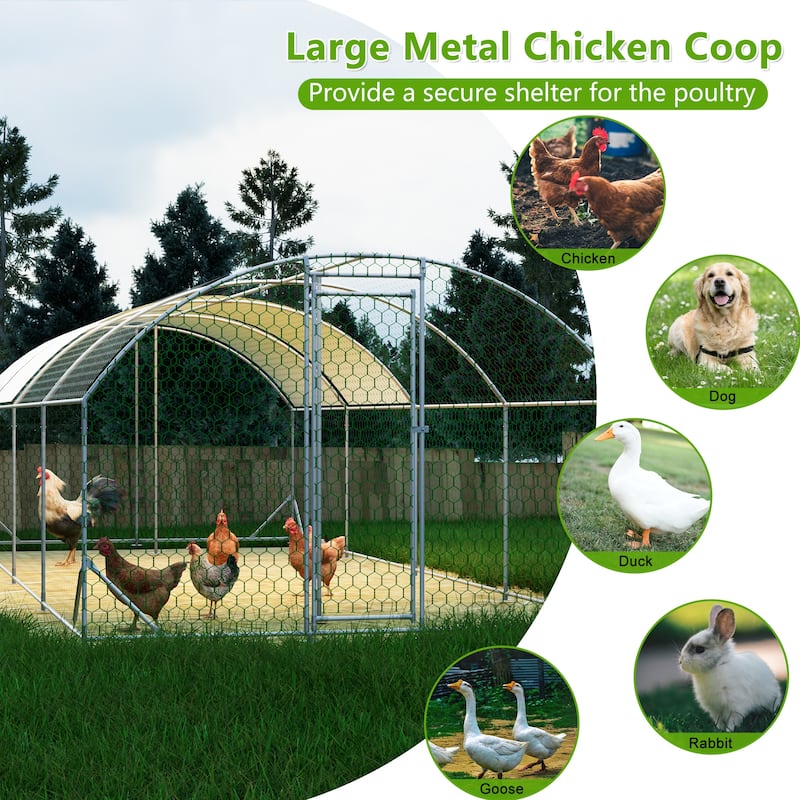 GDFStudio - Theodore Extra-Large Walk-In Metal Chicken Coop with Waterproof Roof - 26'x9'x6'