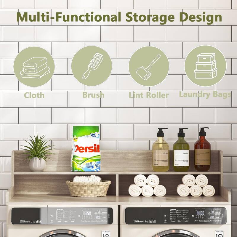 BOSSIN Laundry Pedestal Utility Table with 2-Tier Shelf, Storage Organizer for Washer and Dryer