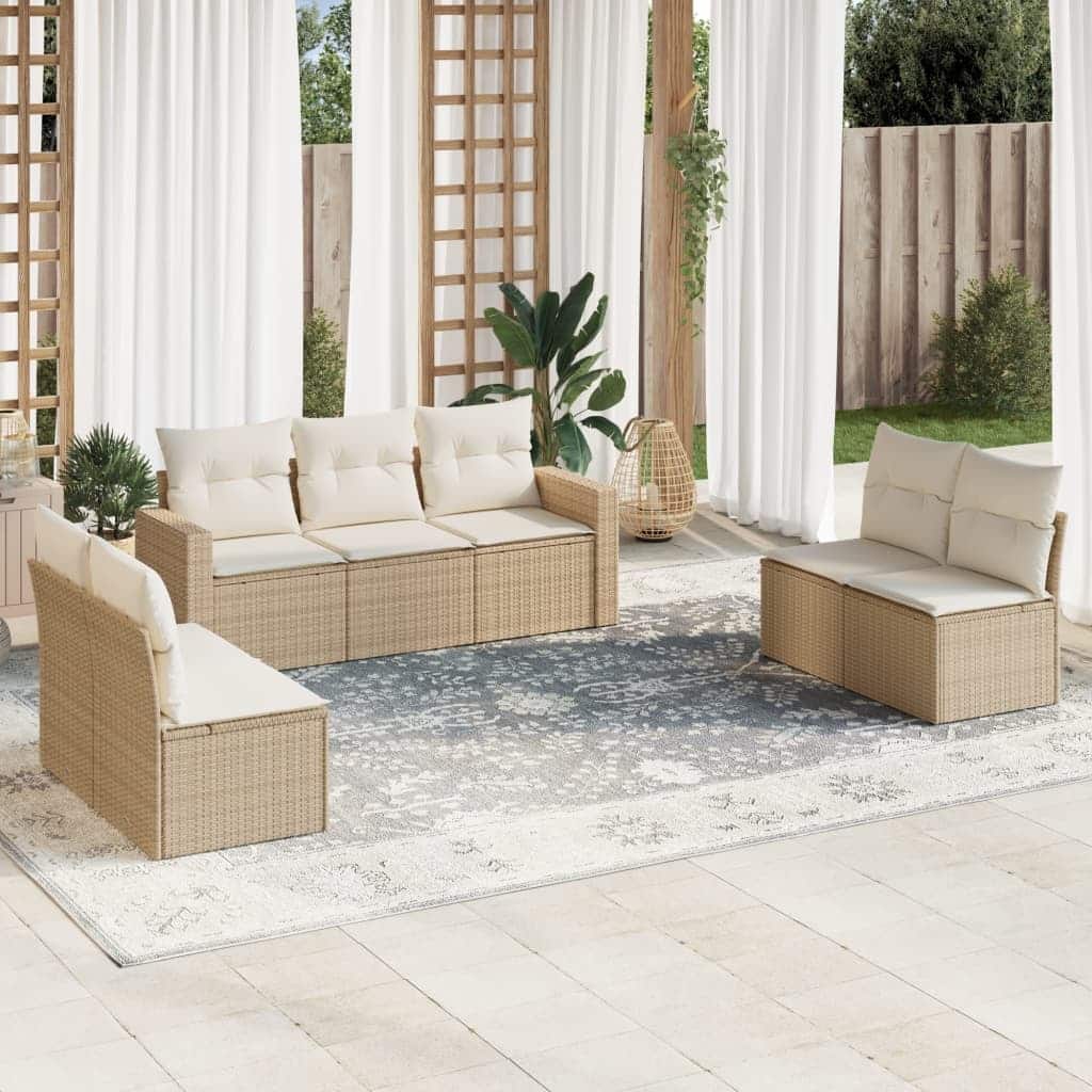 vidaXL Garden Sofa Set Beige PE Rattan, Powder-Coated Steel, Polyester - 24.4 x 25.8 x 27.2