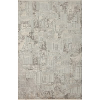 Machine Made Oriental Polyester Carpet Geometric Greys & Charcoal Distressed Area Rug - 7' 9'' X 5' 2''