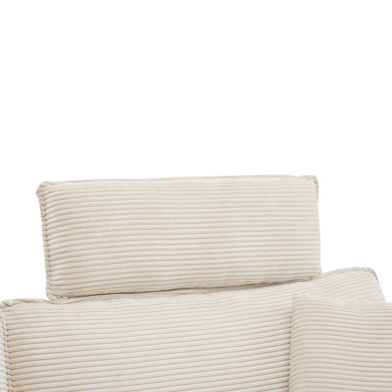 85.8'' Modern Corduroy Beige Sectional Sofa with Ottomans and Removable Headrests