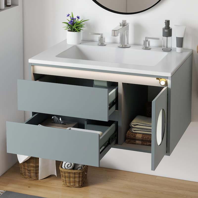 Moasis 31" Gray Bathroom Vanity with Smart Motion-Sensor Light & Ample Storage