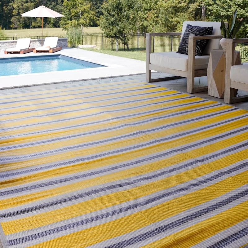 Lalune Beach Stripe Indoor Outdoor Area Rug - 5' x 6'11'' - Yellow/Gray