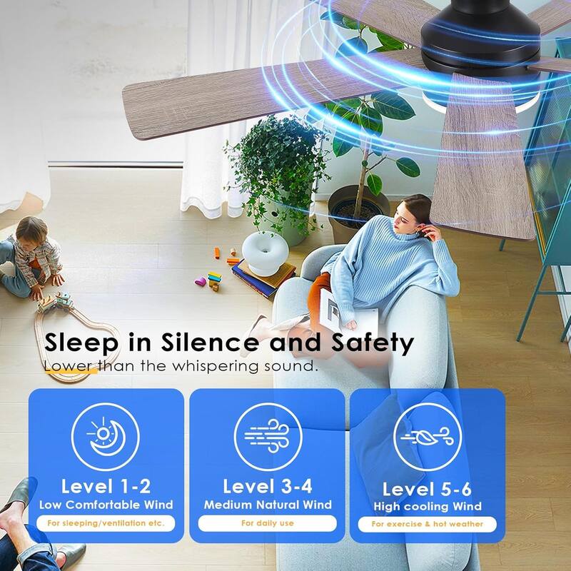 46 Inch Modern Ceiling Fan with 5 Blades Remote and APP Control for Bedroom Living Room - 46 Inches
