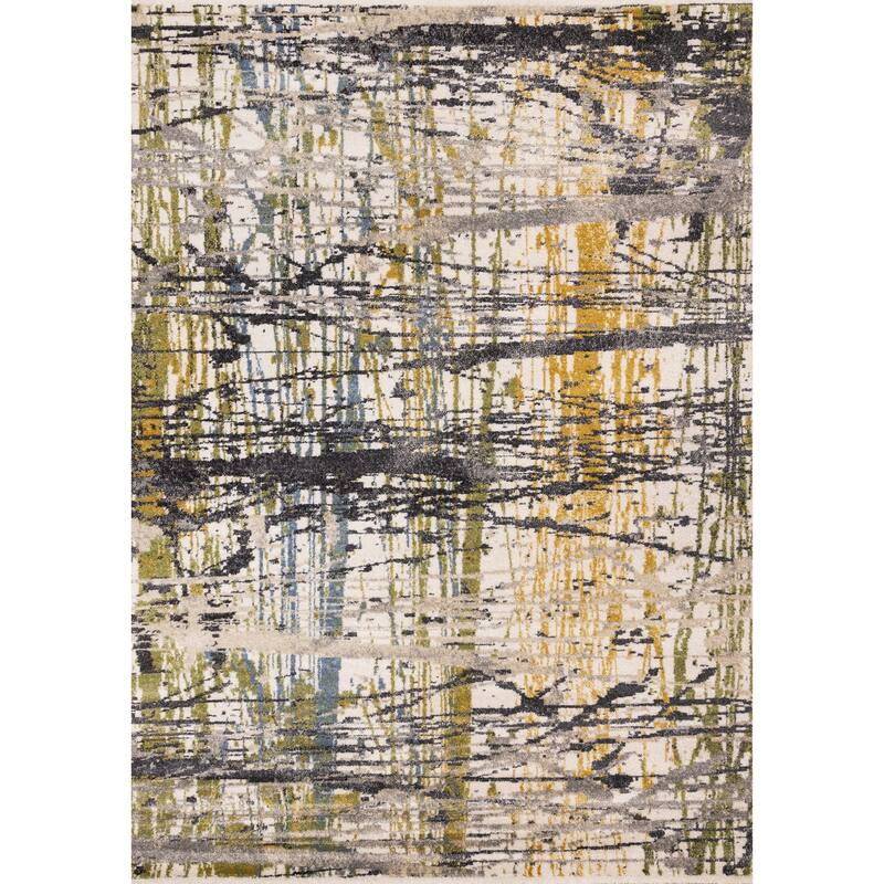 Blue Yellow Green Grey Paint Splatter Abstract Area Rug