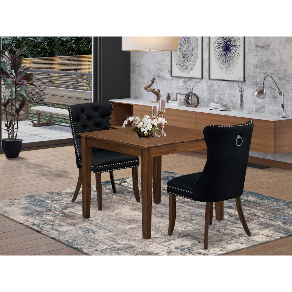 East West Furniture Dinette Set- a Square Kitchen Table and Upholstered Parson Chairs, Antique Walnut(Pieces Options)