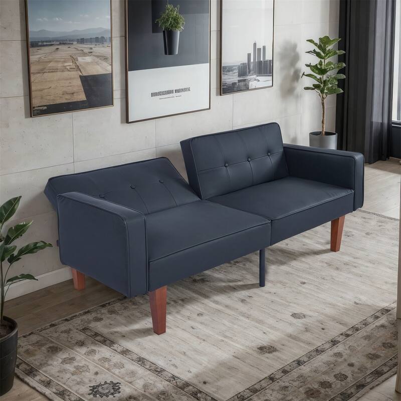 Convertible Sofa Bed Adjustable PU Leather Couch Sleeper Modern Recliner Reversible Loveseat Folding Daybed Guest Bed