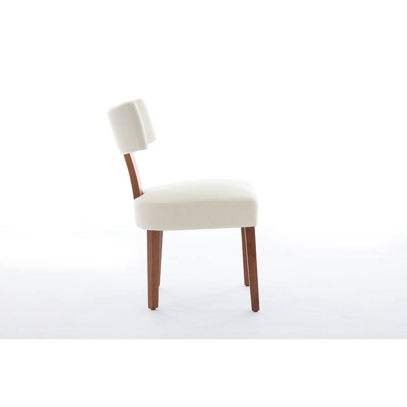 064-Set Of 2 Linen Fabric Modern Armless Dining Chairs With Curved Backrest And Solid Wooden Legs For Dining Room Living Room