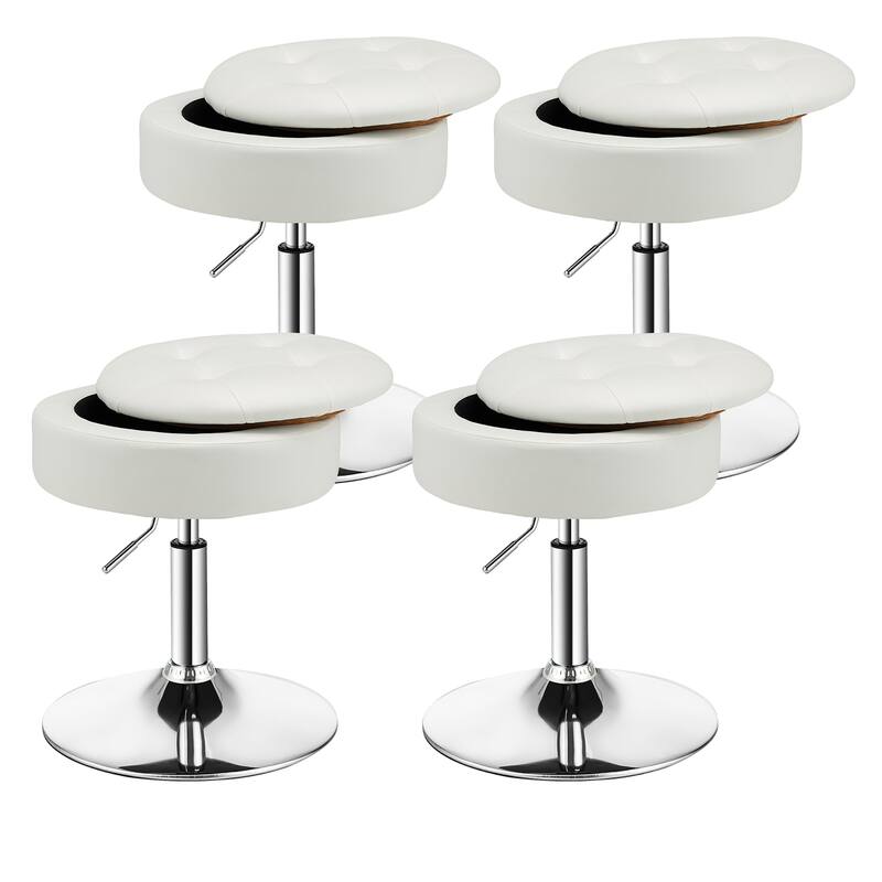 Costway Set of 4 Adjustable Vanity Stool Swivel Storage Makeup Chair - See Details - White