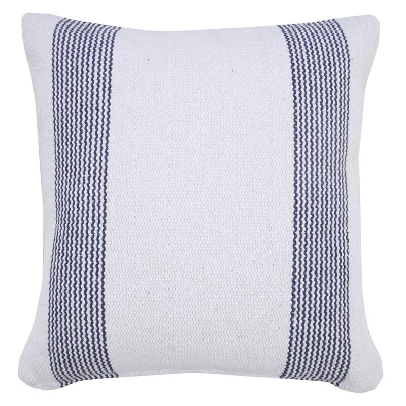 Handwoven Geometric Striped Cotton Throw Pillow Cover - 20" - Blue and White