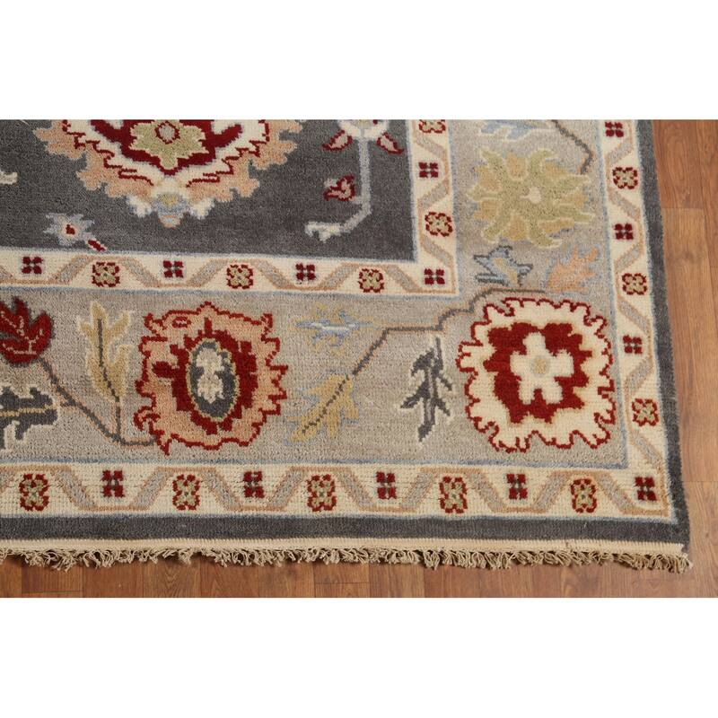 Gray Oushak Indian Rug Hand-Knotted Transitional Wool Carpet - 8'1"x 9'10"