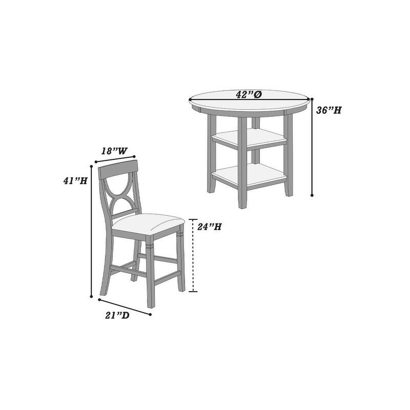 Counter Height Dining Table w Storage Shelve 4x Chairs Padded Seat Unique Design Back 5pc Dining Set White Color