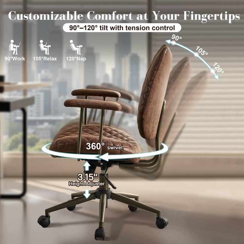 HOOOWOOO Mid-Century Leather Ergonomic Office Chair Adjustable Swivel Task Chair