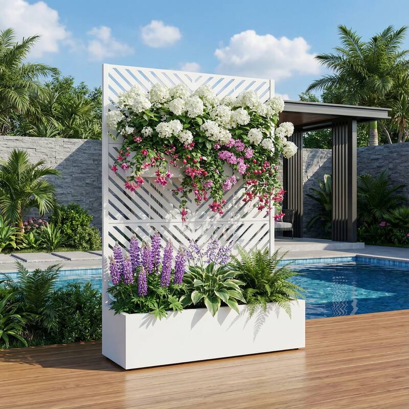 Raised Garden Bed Planter with Trellis Movable Planter Box with Lockable Wheels