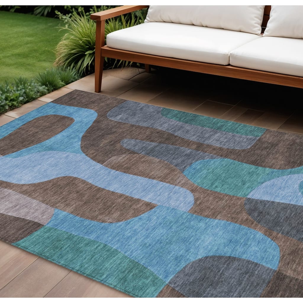 HomeRoots Abstract Transitional Rectangle Outdoor Rug