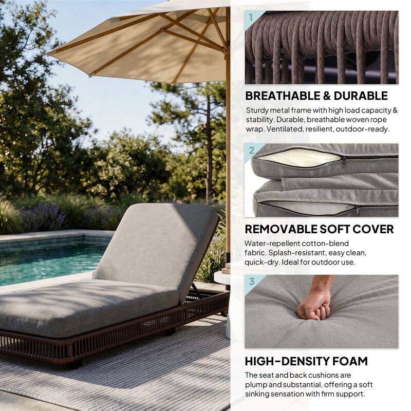 Outdoor Chaise Lounge Chair with Adjustable Backrest Patio Pool Lounge