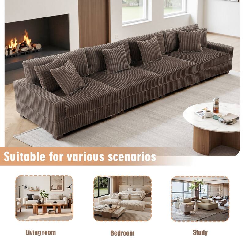 Modular Cotton Flannel Plush Sectional Sofa with Ottomans