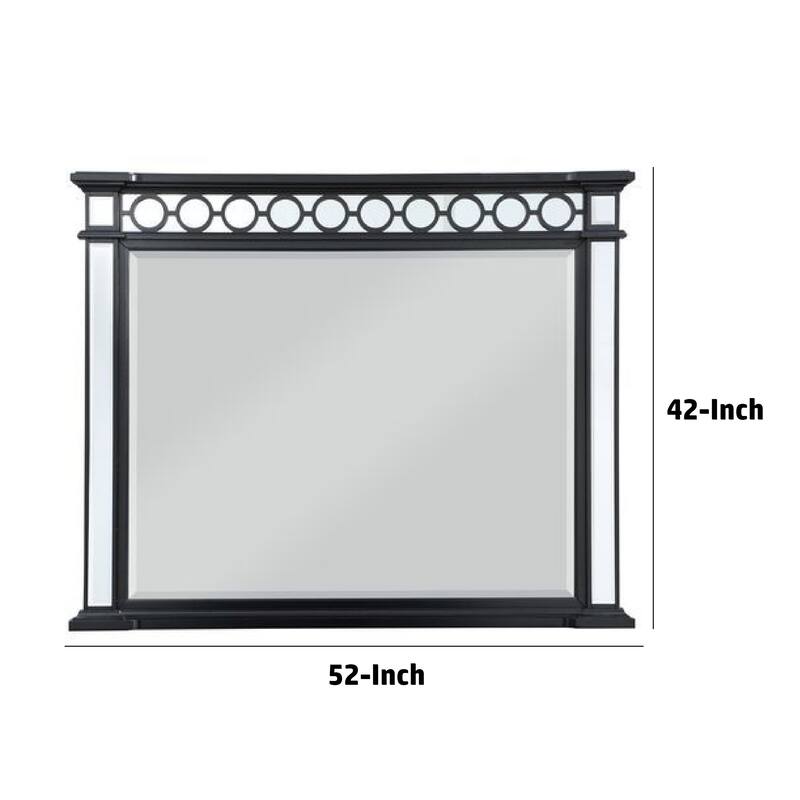 Koda 52 Inch Wall Mirror, Molded Trim, Circular Cut Out Design, Black