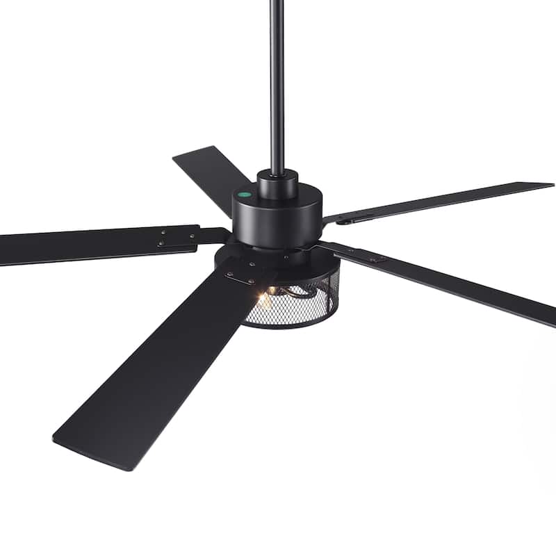 60" Matte Black Reversible Wood 5-Blade Smart Ceiling Fan with Light and APP Control