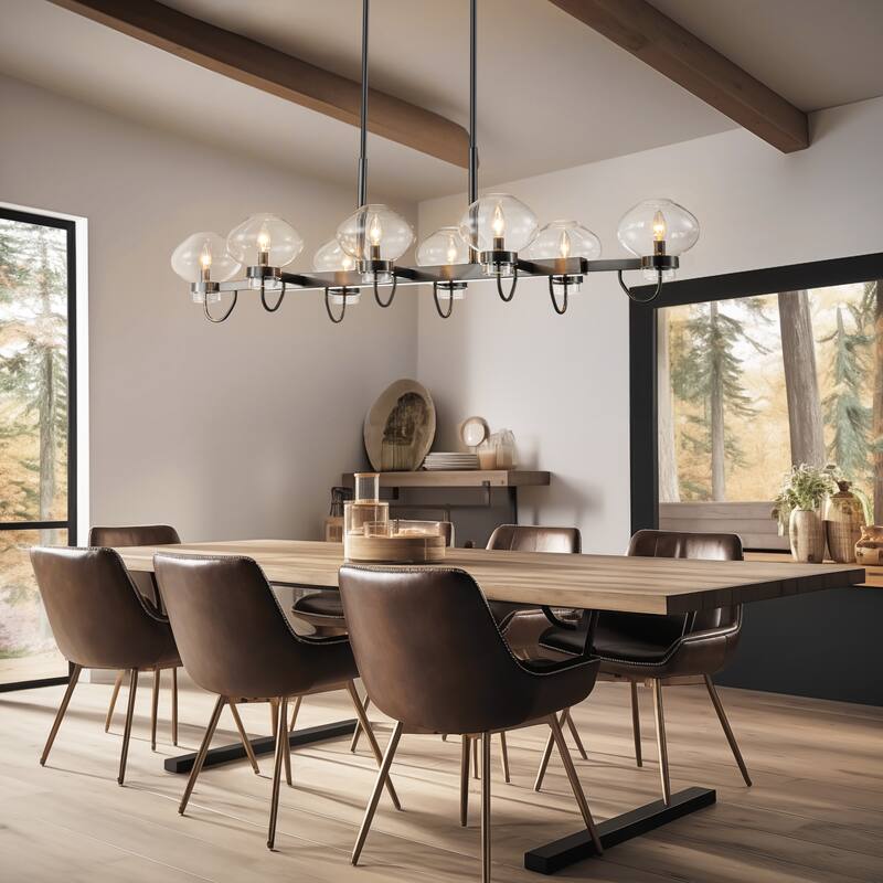 8-Light Modern Transitional Linear Kitchen Island Pendant Candle Clear Glass Globe Bubble Chandelier