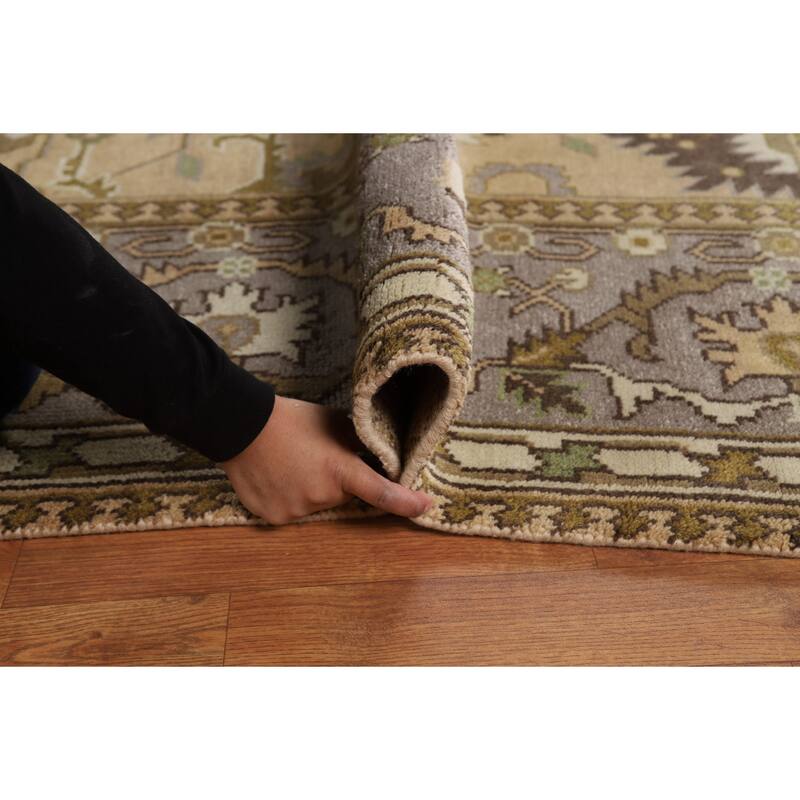 Muted Oushak Indian Area Rug Hand-Knotted Wool Carpet - 9'3"x 11'10"