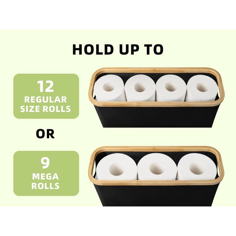 Freestanding Toilet Paper Holder for 9 Mega Rolls, Bathroom Storage Basket With Side Window - 17.5"L x 6"W x 13.75"H