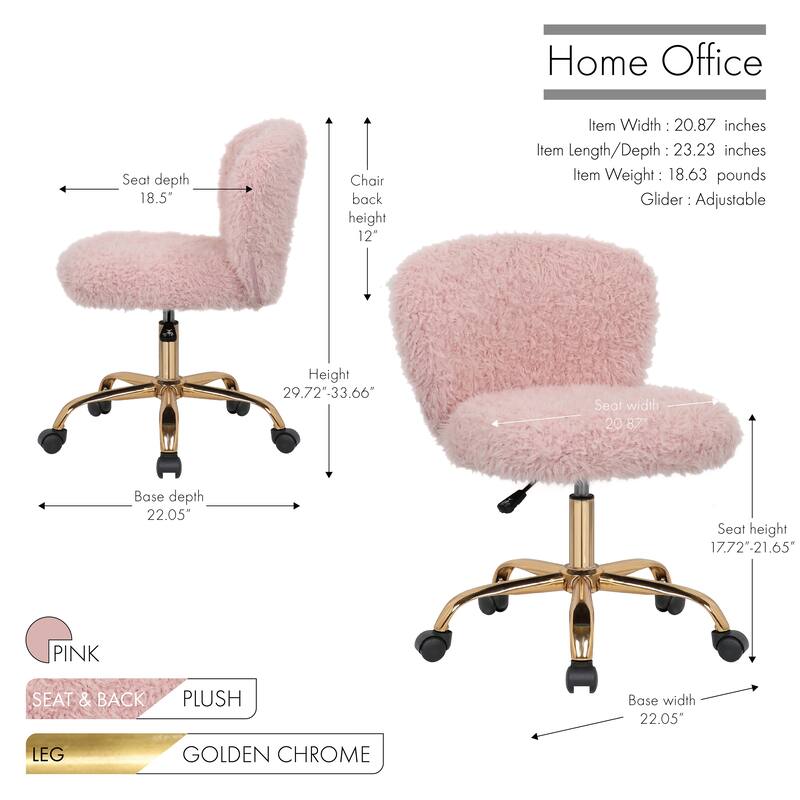 Porthos Home Itzel Armless Office Chair, Plush Fabric, Gold Legs