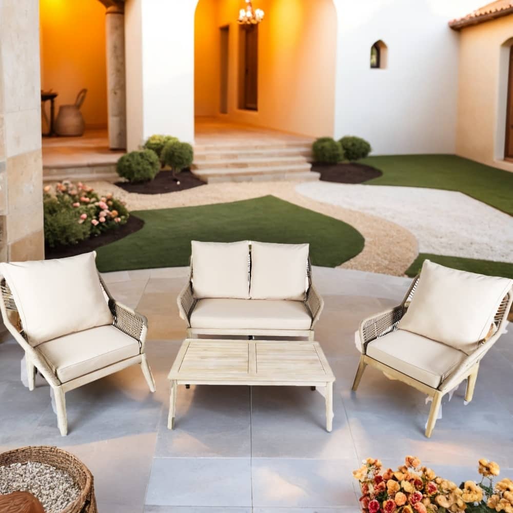 4-Piece Outdoor Acacia Wood Furniture Set with Coffee Table