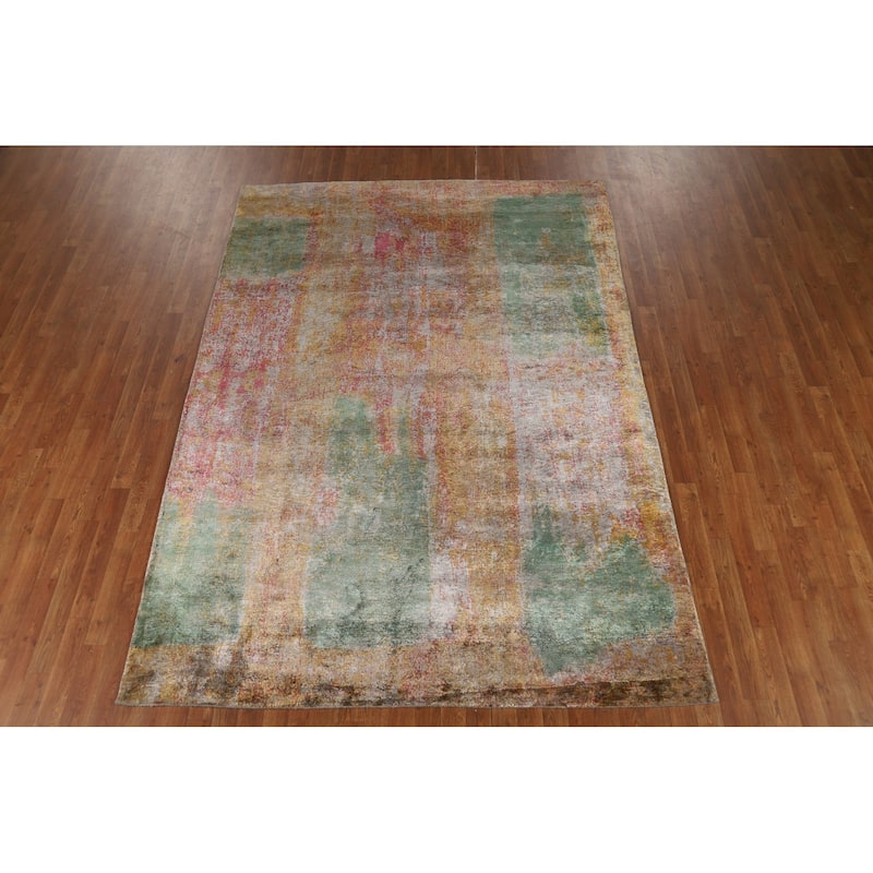 Colorful Abstract Modern Area Rug Hand-Knotted Wool Carpet - 6'7" x 9'5"