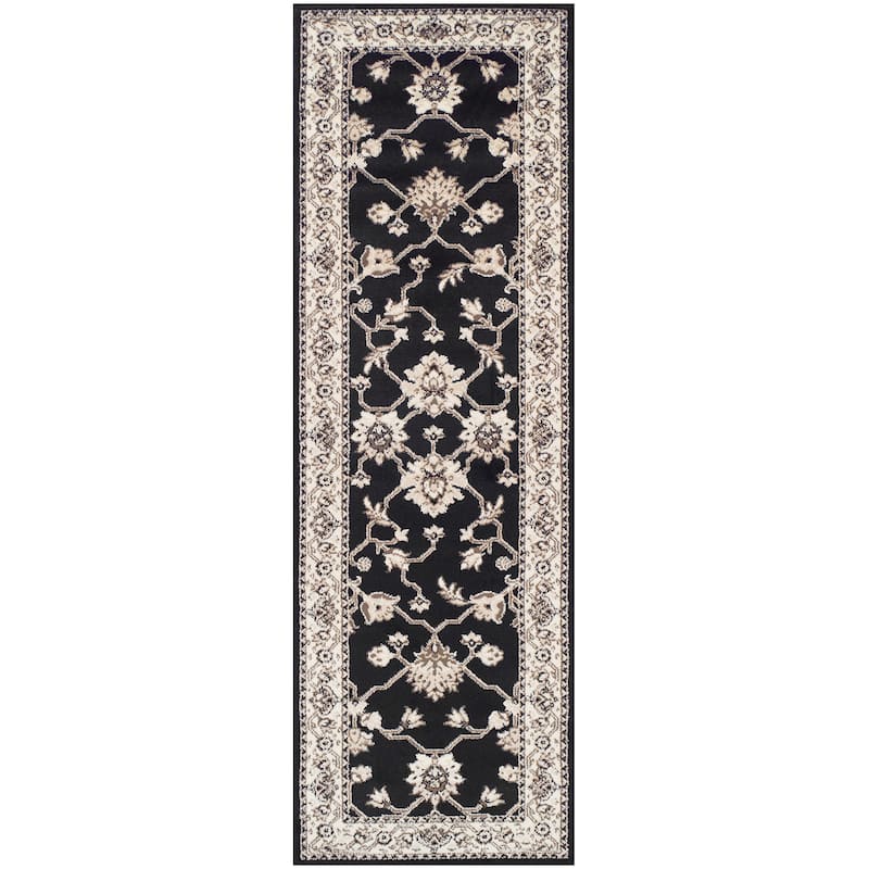 Superior Traditional Floral and Vines Indoor Area Rug - 2'6" x 8' - Black