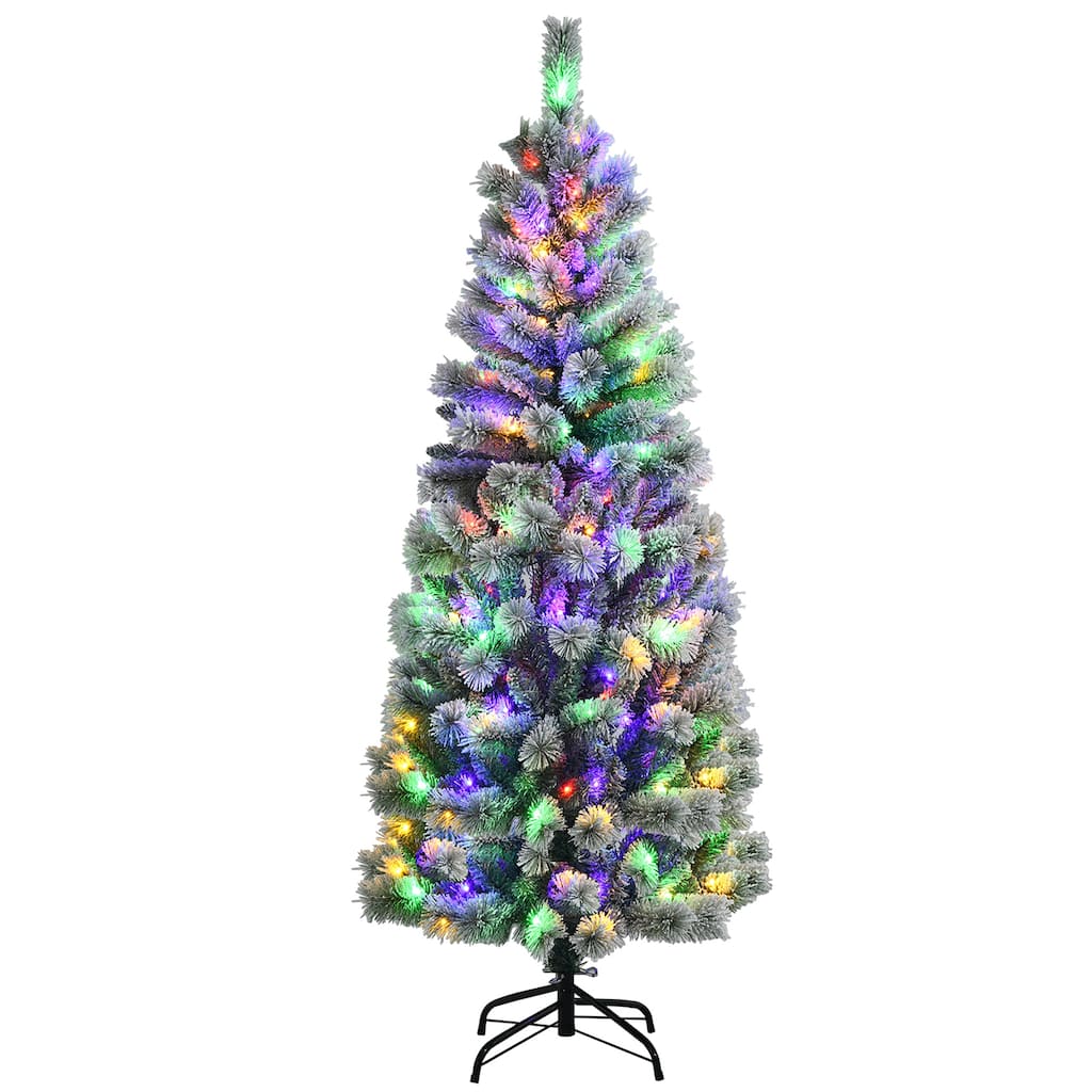 Costway 6FT Pre-Lit Hinged Christmas Tree Snow Flocked w/9 Modes