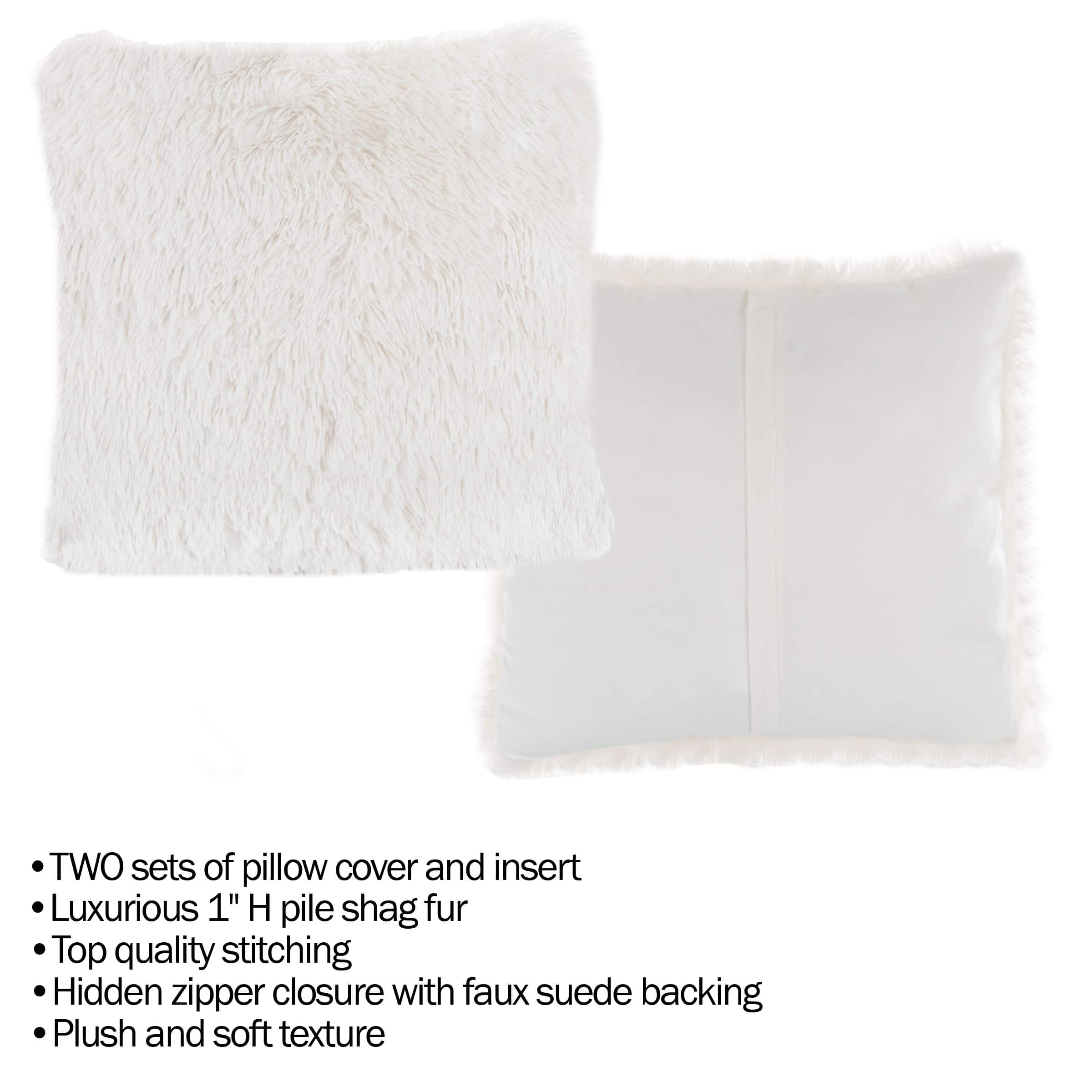 Hastings Home Faux Fur Shag Pillows, Set of 2 - Bed Bath & Beyond ...