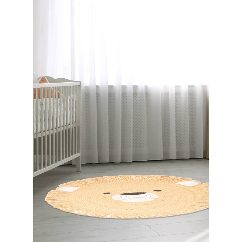 ECARPETGALLERY Braided Weave Palas Denizli Light Brown Jute Rug - 3'1 x 3'1