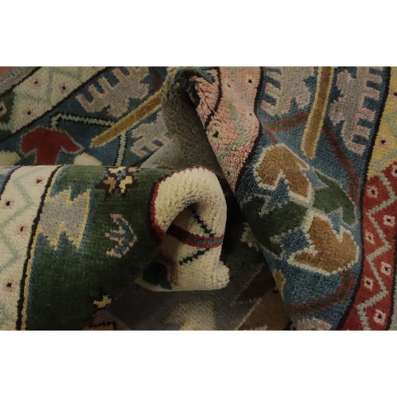 Hand Knotted Oriental 100% Wool Carpet Traditional Geometric Greys & Charcoal Kazak Area Rug - 11' 11'' X 9' 2''