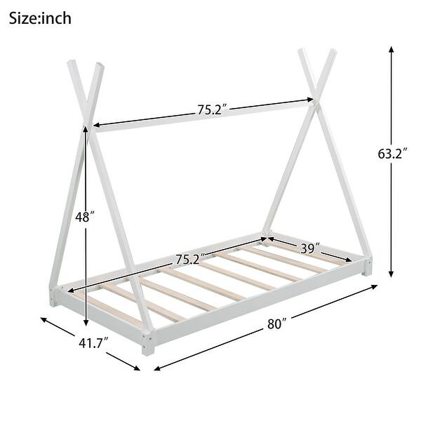 White Twin Wood House Platform Bed with Triangle Design