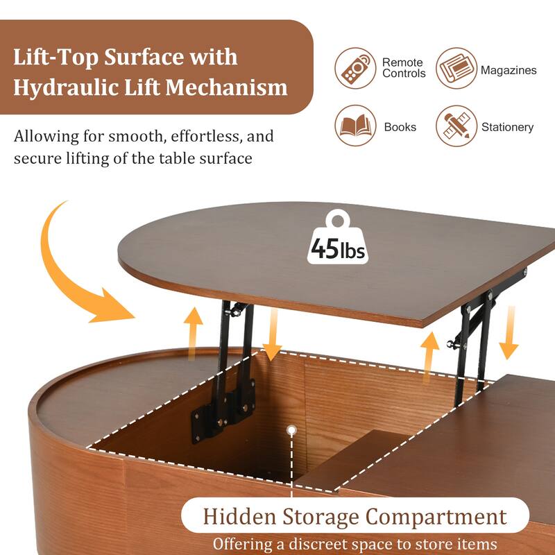 47" Lift-Top Coffee Table with Rotating Tray