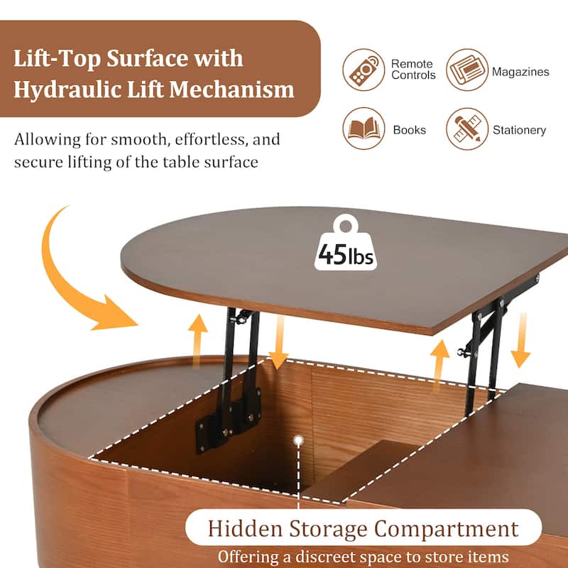 Lift Top Coffee Table with rotating tray,Hidden Compartment, Partially Assembled Wooden Center Table