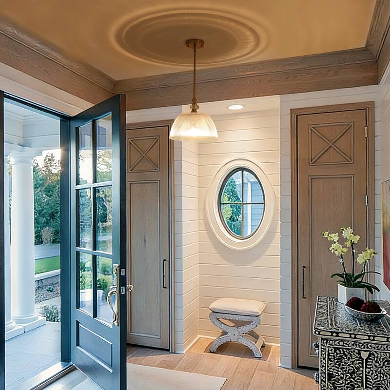 1-Light Modern Pendant Light with Ribbed Dome Shade - Brushed Gold