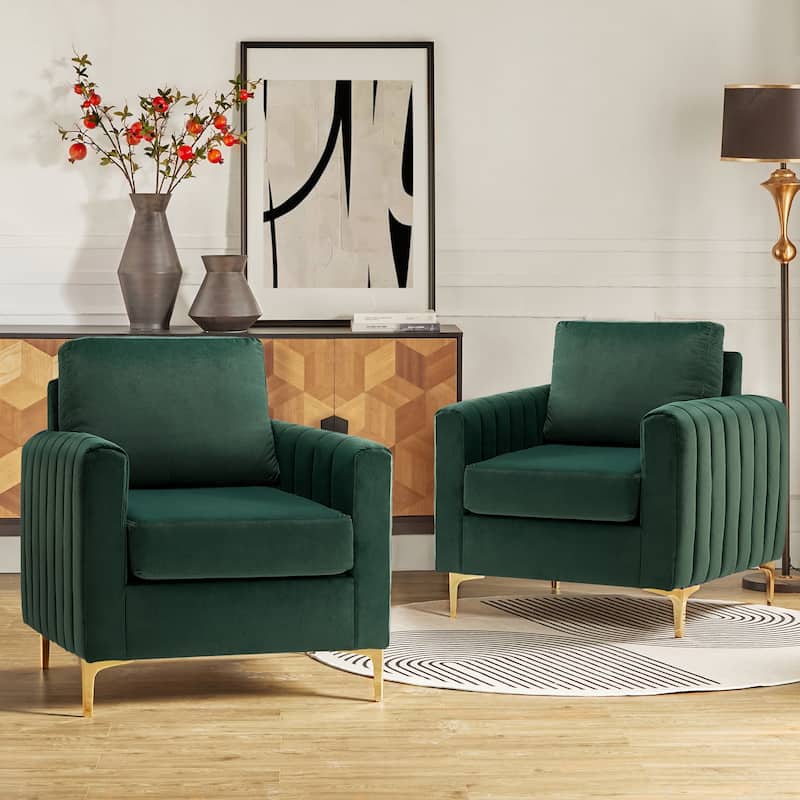 Ganymedes Modern Velvet Accent Arm Chair with Golden Legs by HULALA HOME