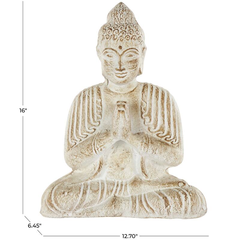 Cream Paper Mache Handmade Carved Buddha Decorative Sculpture with Brown Distressing