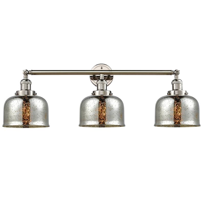 Innovations Lighting Large Bell 3 Light 32" Wide Bathroom Vanity Light - Polished Nickel / Silver Plated Mercury
