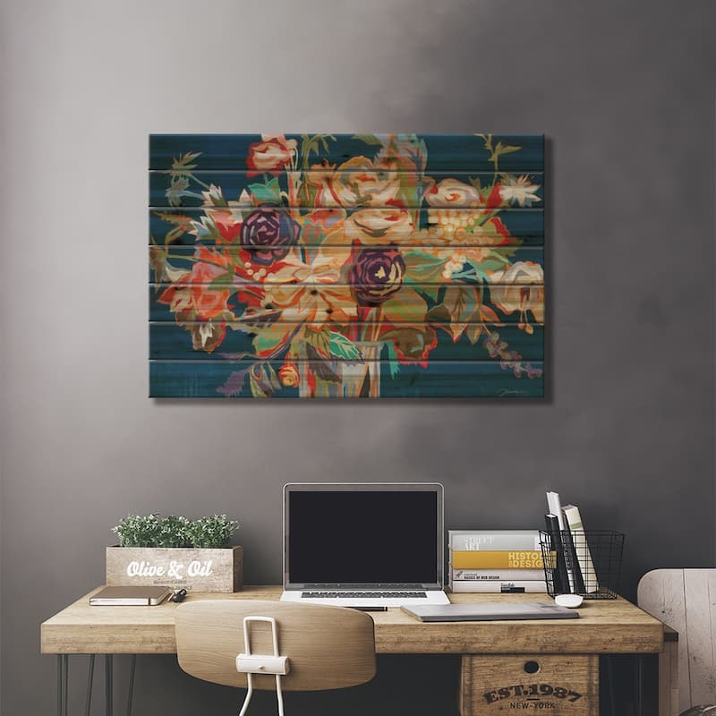 Deja Blue Print On Wood by Liz Jardine - Multi-Color
