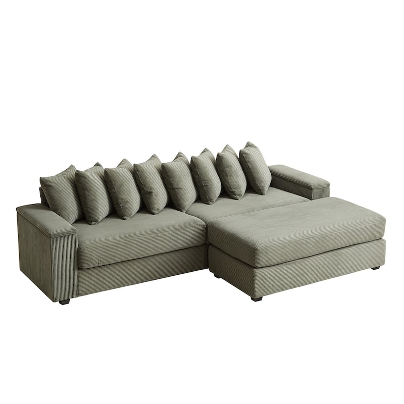 104'' L-Shaped Corduroy Sectional Sofa Couches with Chaise, 8 Pillows