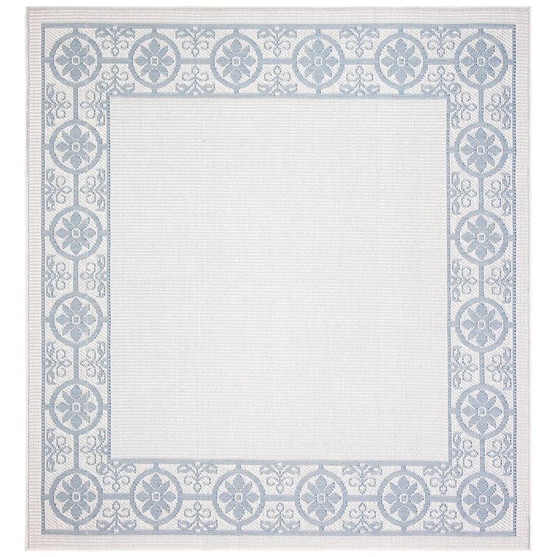 SAFAVIEH Bermuda Washable Aliete Indoor/ Outdoor Waterproof Rug - 6'7" Square - Ivory/Light Blue