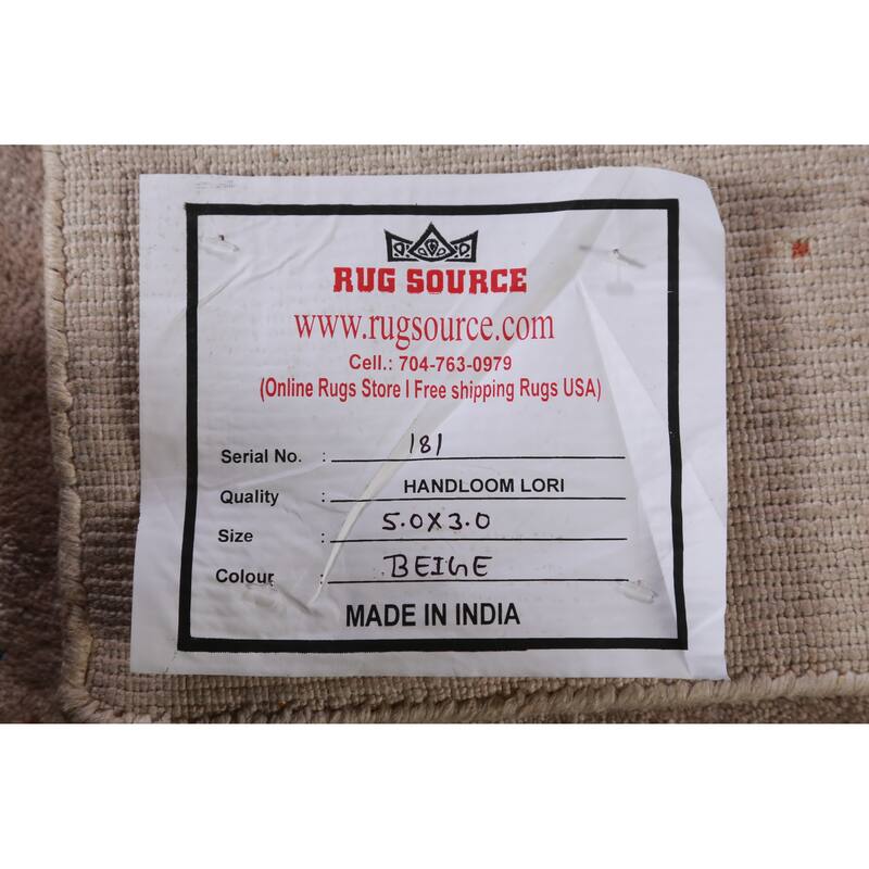 Hand Knotted Oriental 100% Wool Carpet Tribal Animal Pictorial Beige & Ivories Gabbeh Area Rug - 5' 0'' X 3' 0''