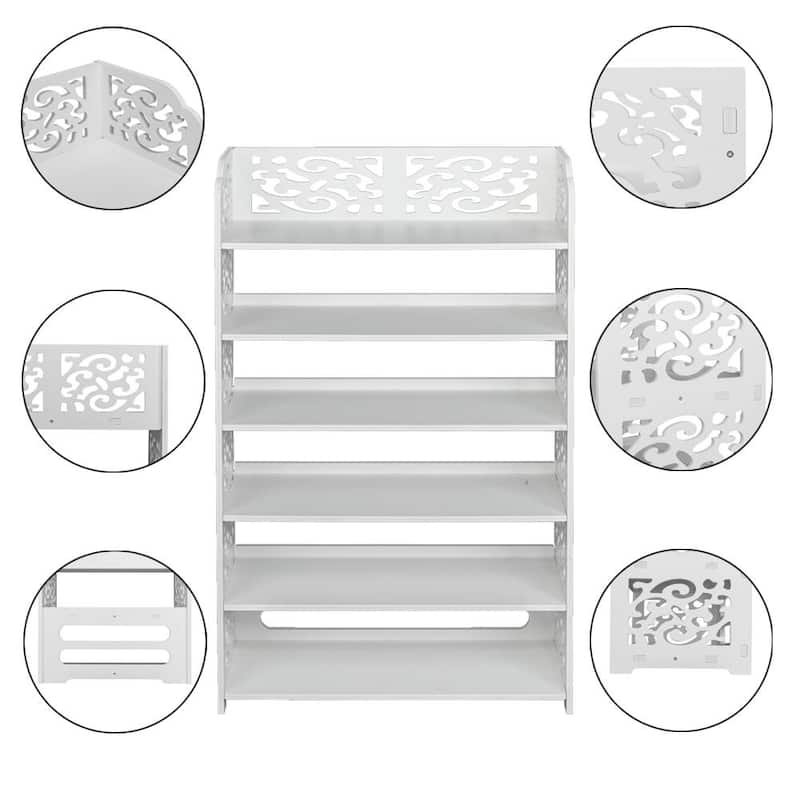 6 Tier Carved Storage Organizer Standing Shoe Rack Shelf Cabinet