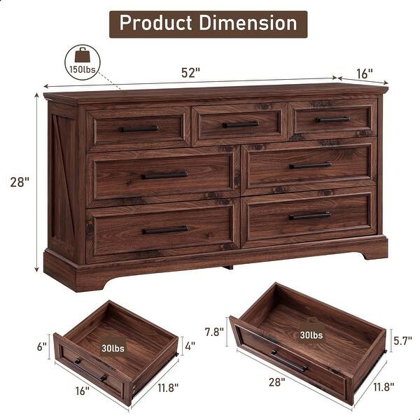 Farmhouse 7 Drawer Dresser for Bedroom, Chest of Drawers, TV Stand