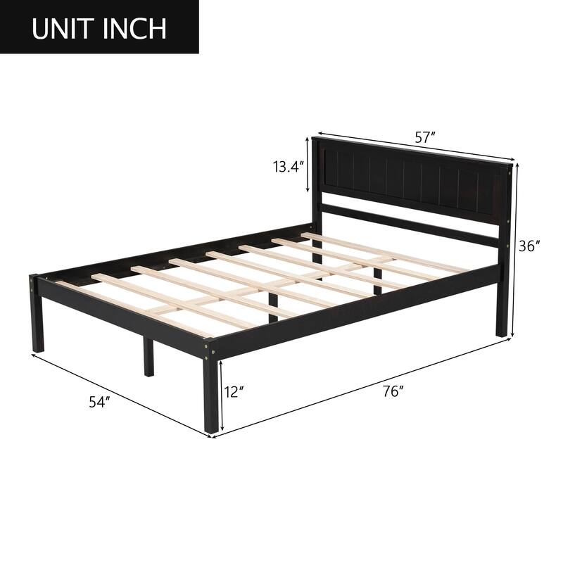 Pine Platform Bed with Headboard & Slat Support