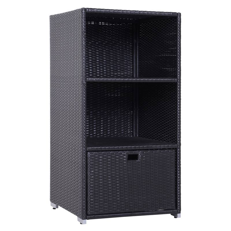 Pool Towel Rack Plastic Rattan Storage Organizer Waterproof Storage Organizer with 2 Shelves and Basket Drawer for Spa Pool